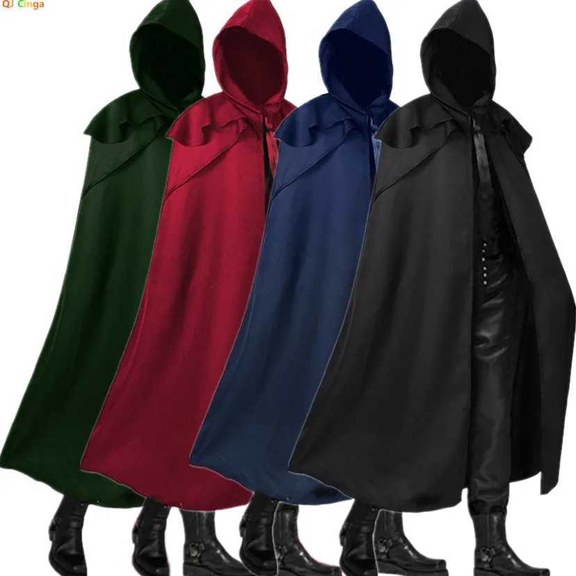 Black Medieval Mens Retro Cosplay Hooded Cape Gothic Long Cloak Jacket Red Green Blue Available Unisex Jacket W250815
