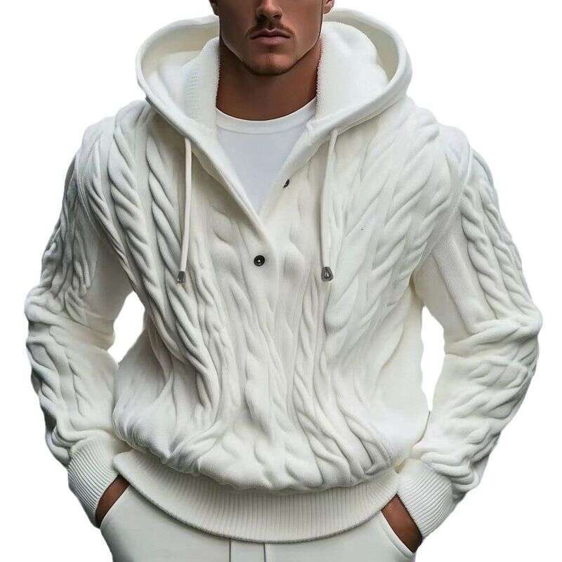 Men's Clothing Twisted Drawstring Hooded Pullover 7 Needle Wool Sweater Jacket