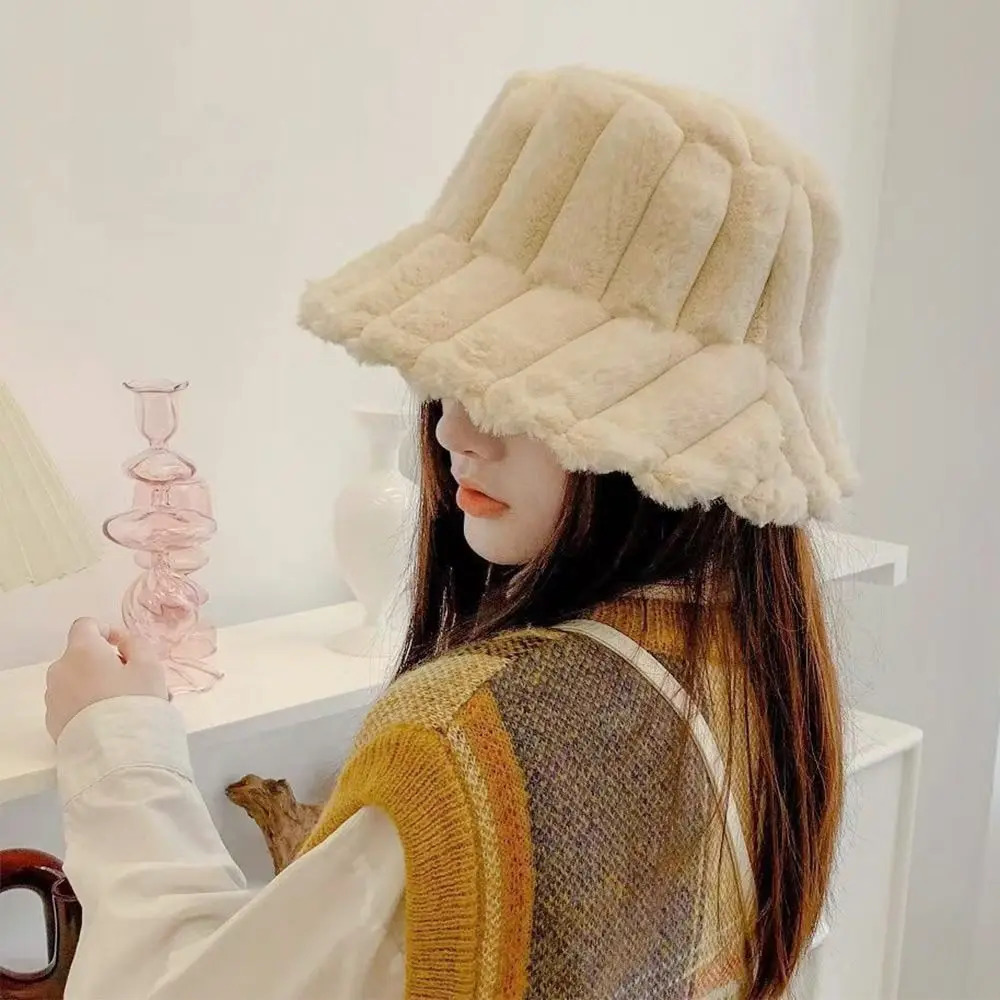 Winter Casual Warm Faux Fur Bucket Hat Fisherman Cap Sun Cap Panama Hat 250808