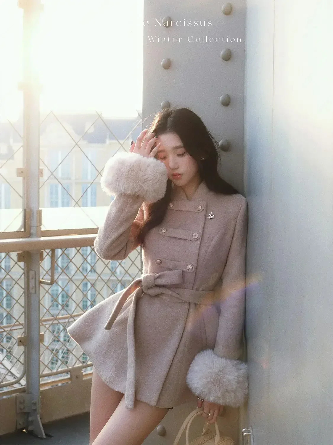 French Socialite Detachable Cloak Fur Sleeves Woolen Coat Women Tops Lace up Waist Slimming Winter Clothes Retro Winte Coat 250811