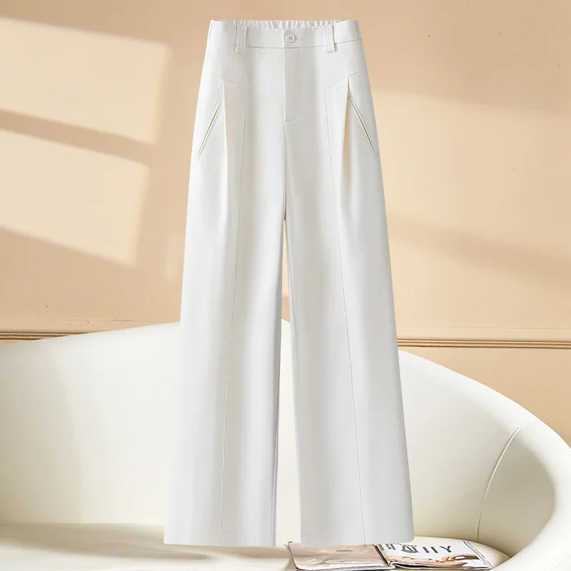 Summer Womens Straight Pants Loose Casual Splicing Decoration Beige Black Khaki Optional Asian Size 250808