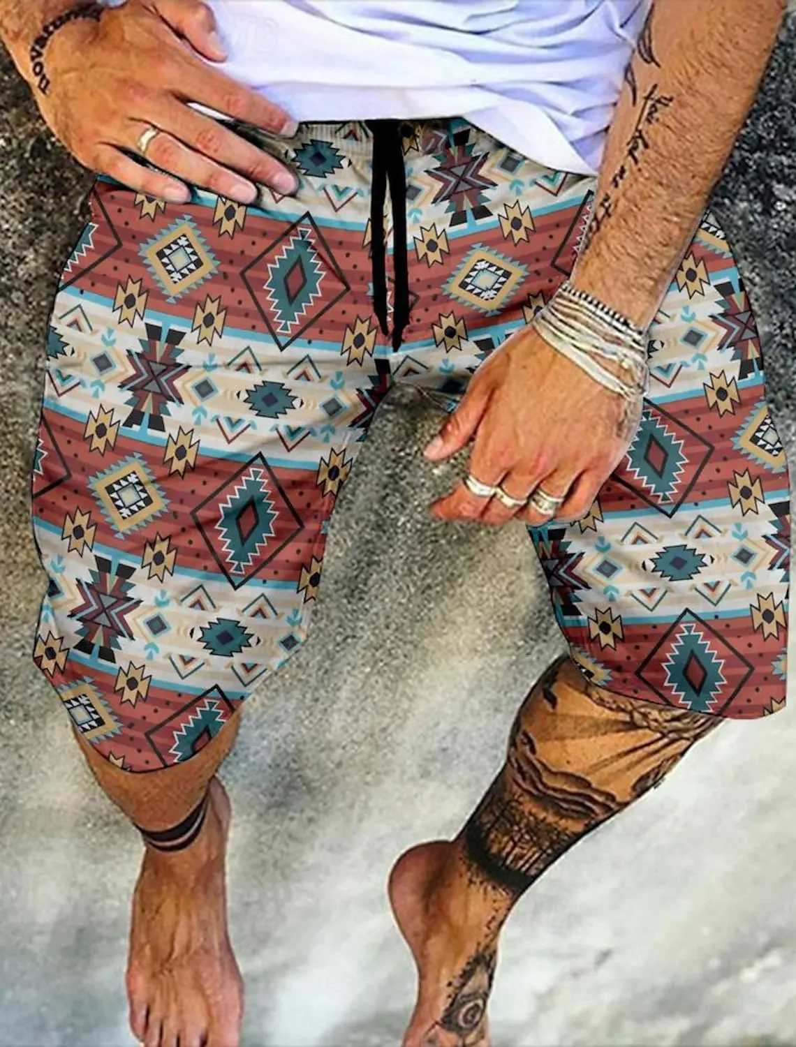 Mens Retro Swim Trunks 3D Ethnic Style Printed Beach Shorts Quick Dry Outdoor Leisure Sports Shorts Swimwear Mens Shorts Y250814