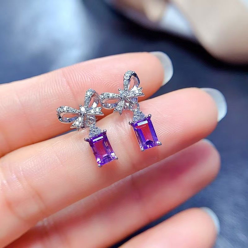Solid 925 silver amethyst jewelry natural amethyst jewelry set real crystal earrings and pendant with 18K gold plating
