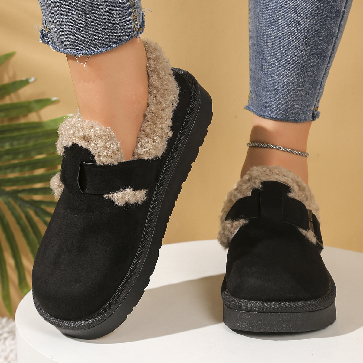 Free shipping women's new design snow boots 2025 winter versatile casual belt buckle with thick velvet and warm cotton shoes size 36-41