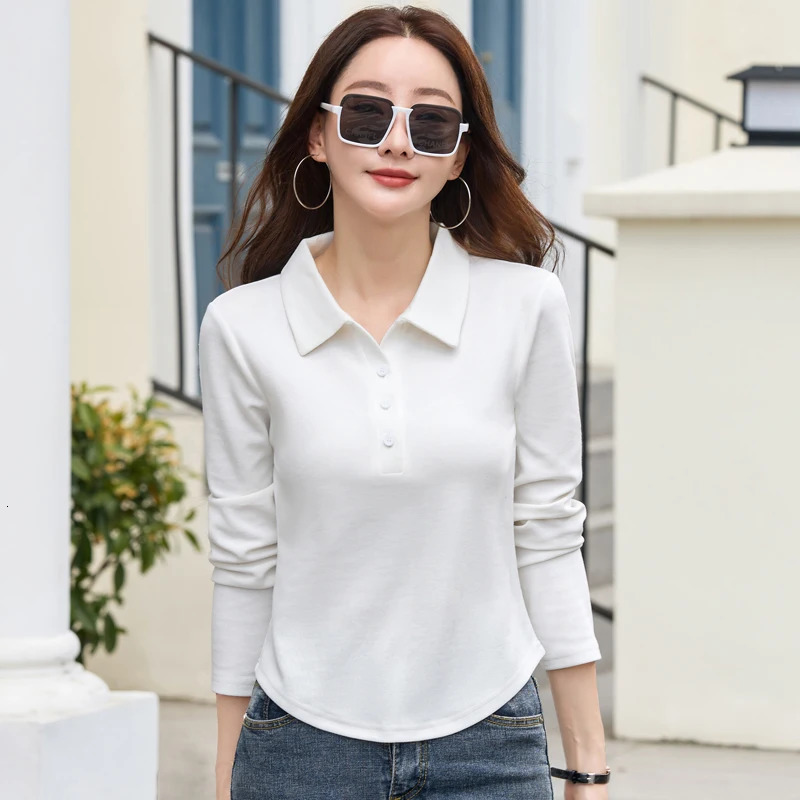 Spring Autumn Black Polo Shirt Long Sleeve Plus Size Women Shirts In Fashion Button Office Lady Formal Top 250814
