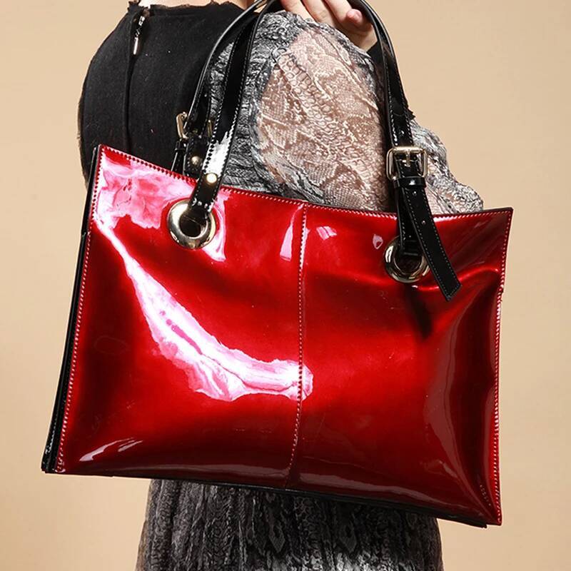 Patent Leather Handbags For Women,Designer, Tote Bag Large Capacity,Business Vintage Shiny Underarm Purses Shoulder Bags