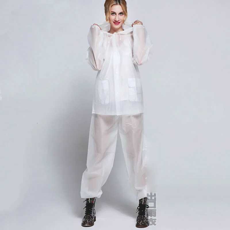 EVA Transparent Motorcycle Electric Bicycle Raincoat Rain Pants Fashion Adult Ride Set Rain Coat Thickening Poncho For Women Y250814