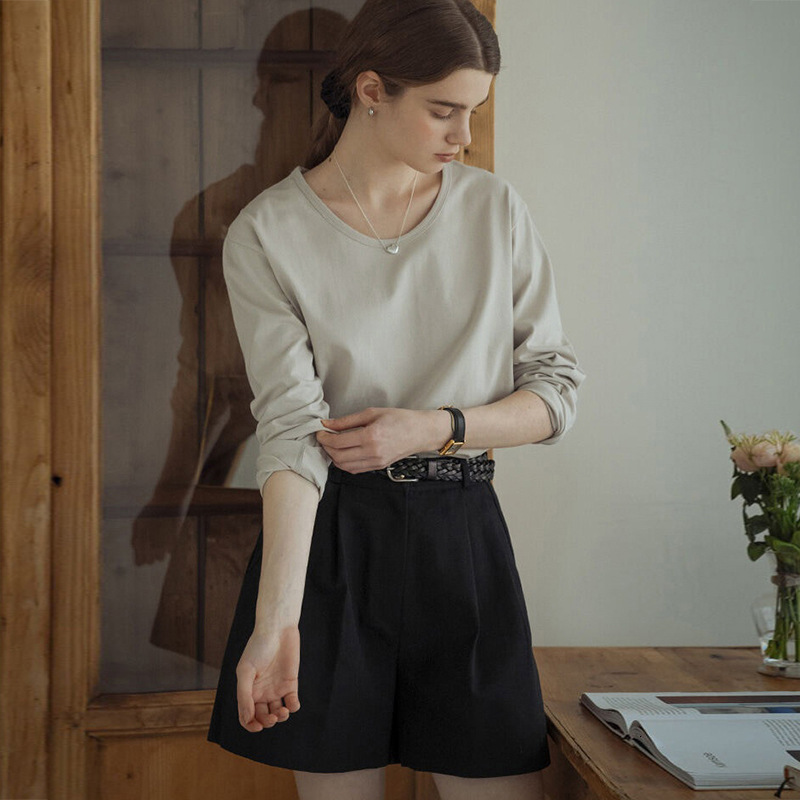 100% T-Shirt Skin-Friendly Loose Plus Size Casual for Women Spring and Autumn Pure Cotton Round Neck Drop Shoulder Sleeve Top