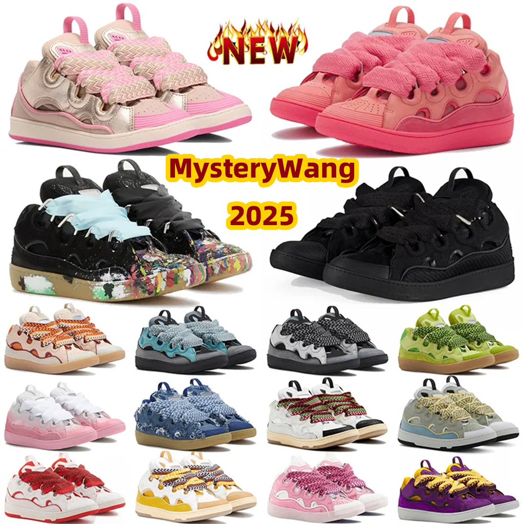 2025 Fashion Designer Leather Curb Sneakers Casual Dress Shoes Mens Womens Denim Blue Pink White Ivory Calfskin Leopard Platform Rubber Sole Trainers 36-46