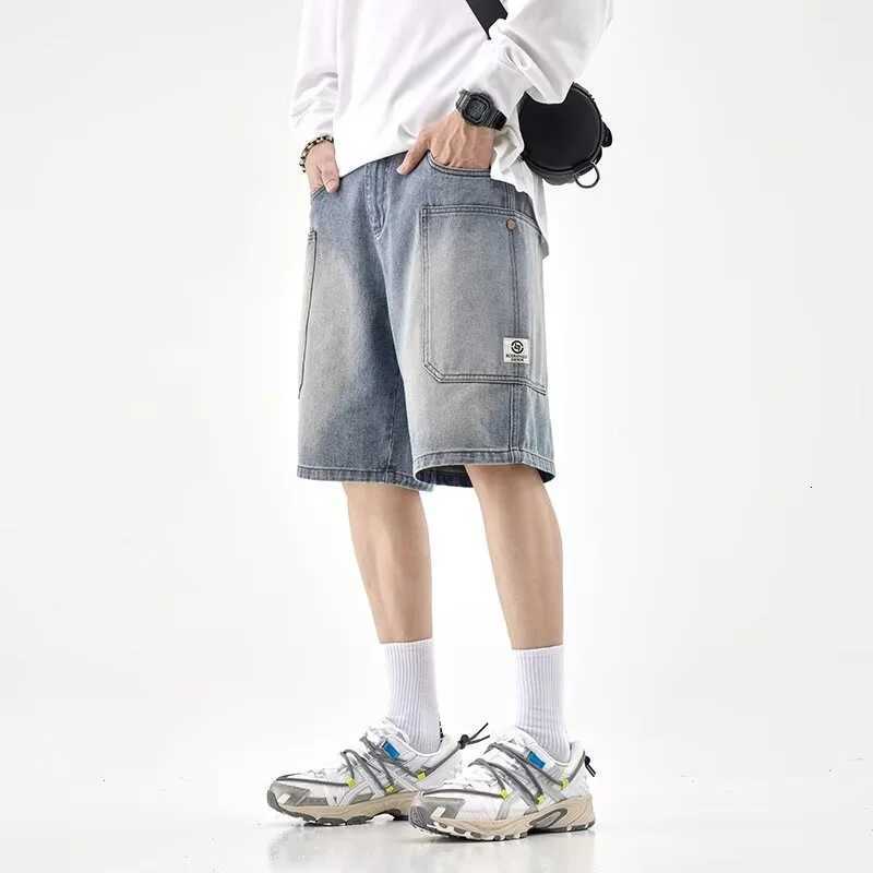 2025 New Mens Casual Multi-pocket Straight Baggy Cargo Jorts High Street Fashion Denim Shorts Y2K Vintage Blue Short Jeans Y250814