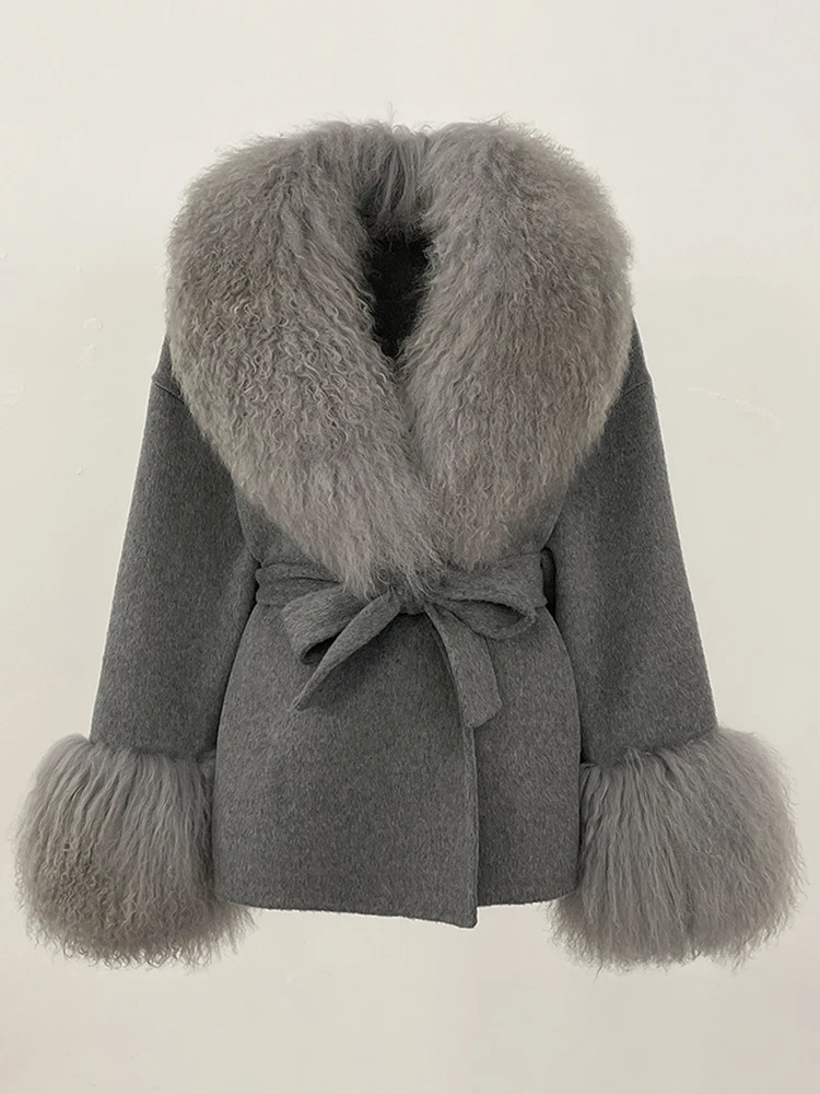 OFTBUY Winter Clothing Women Wool Clothes Lady Fashion Fur Cuffs Coat Natural Mongolia Sheep Fur Woolen Jacket Female 250811