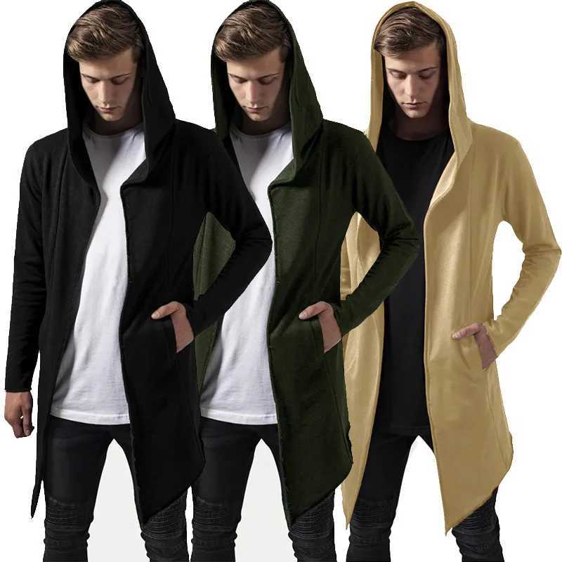 Mens Hooded Cardigan Trench Coat Streetwear Solid Color Hooded Windbreaker With Hood Autumn/Winter Jackets Men Trench Coat 2024 W250815