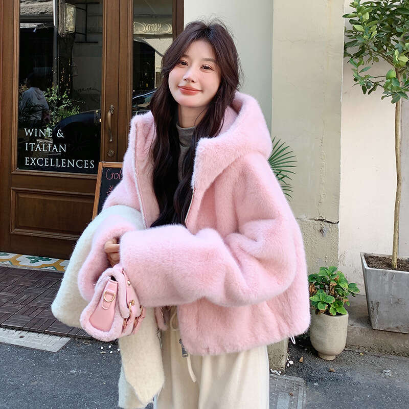 High Quality Fur Coat Women New Autumn Winter Thick Hooded Outwear Imitation Rabbit Mink Plush Jacket Short Overcoat Female