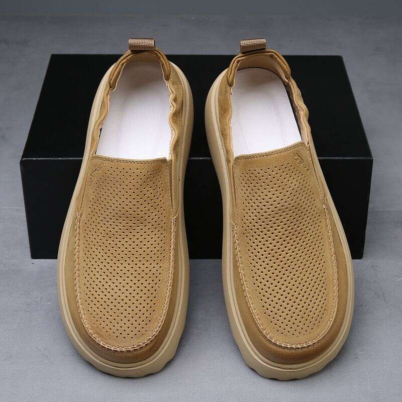 2025 Summer Breathable Hollow Out One Foot Kick Lazy Le Fu Thick Sole Versatile Men's Low Cut Casual Board Shoes