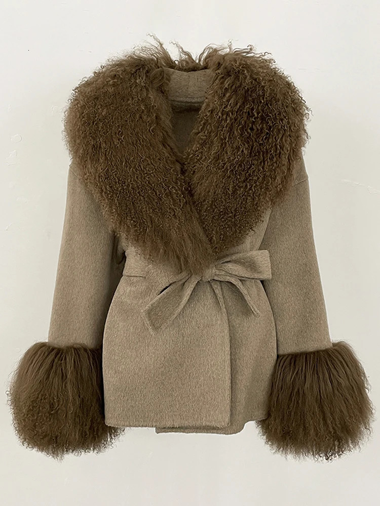 OFTBUY Winter Clothing Women Wool Clothes Lady Fashion Fur Cuffs Coat Natural Mongolia Sheep Fur Woolen Jacket Female 250811