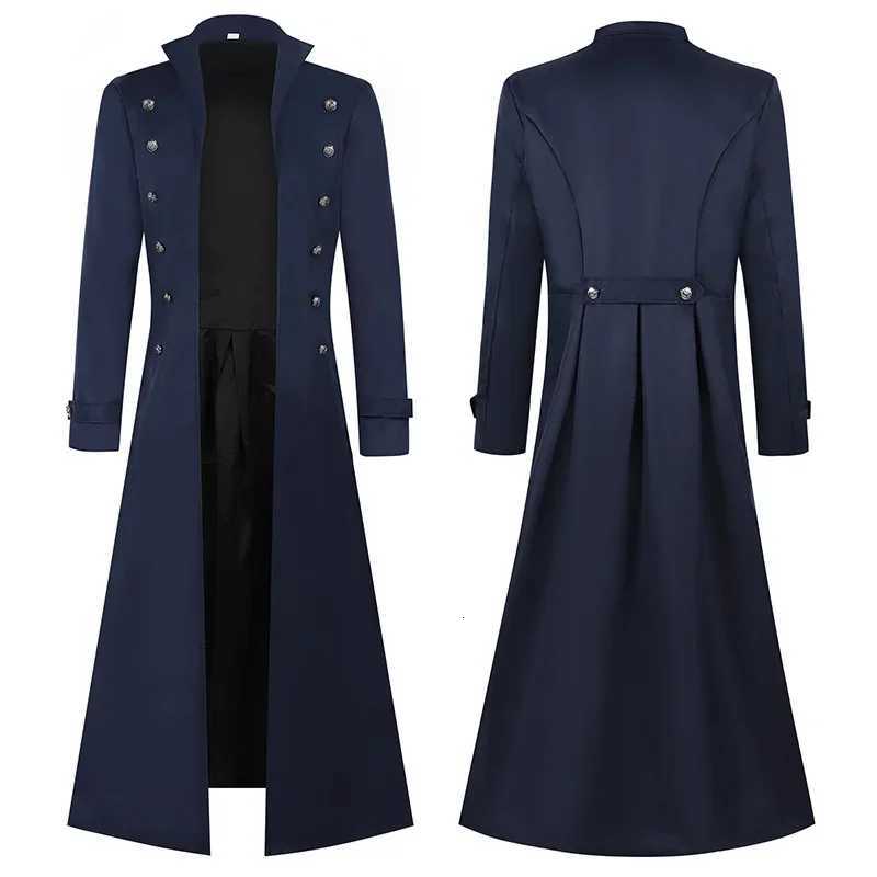 5XL Plus Size Men Gothic Trench Medieval Steampunk Retro Style Long Jackets Double-breasted Solid Mens Vintage Long Jackets W250815