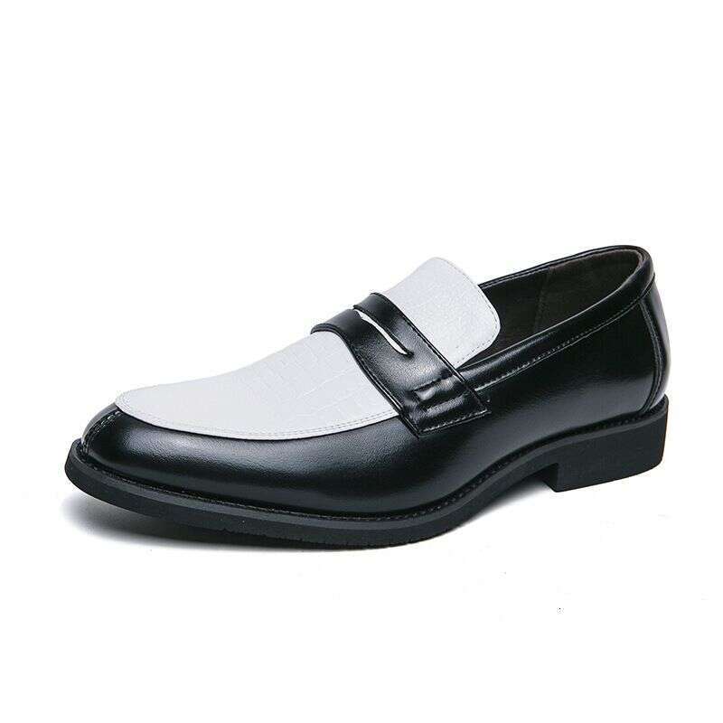 Fashion Business Slip On White Leather For Men Large Size Color Matching Open Smile Loafers Korean Version Lazy Shoes