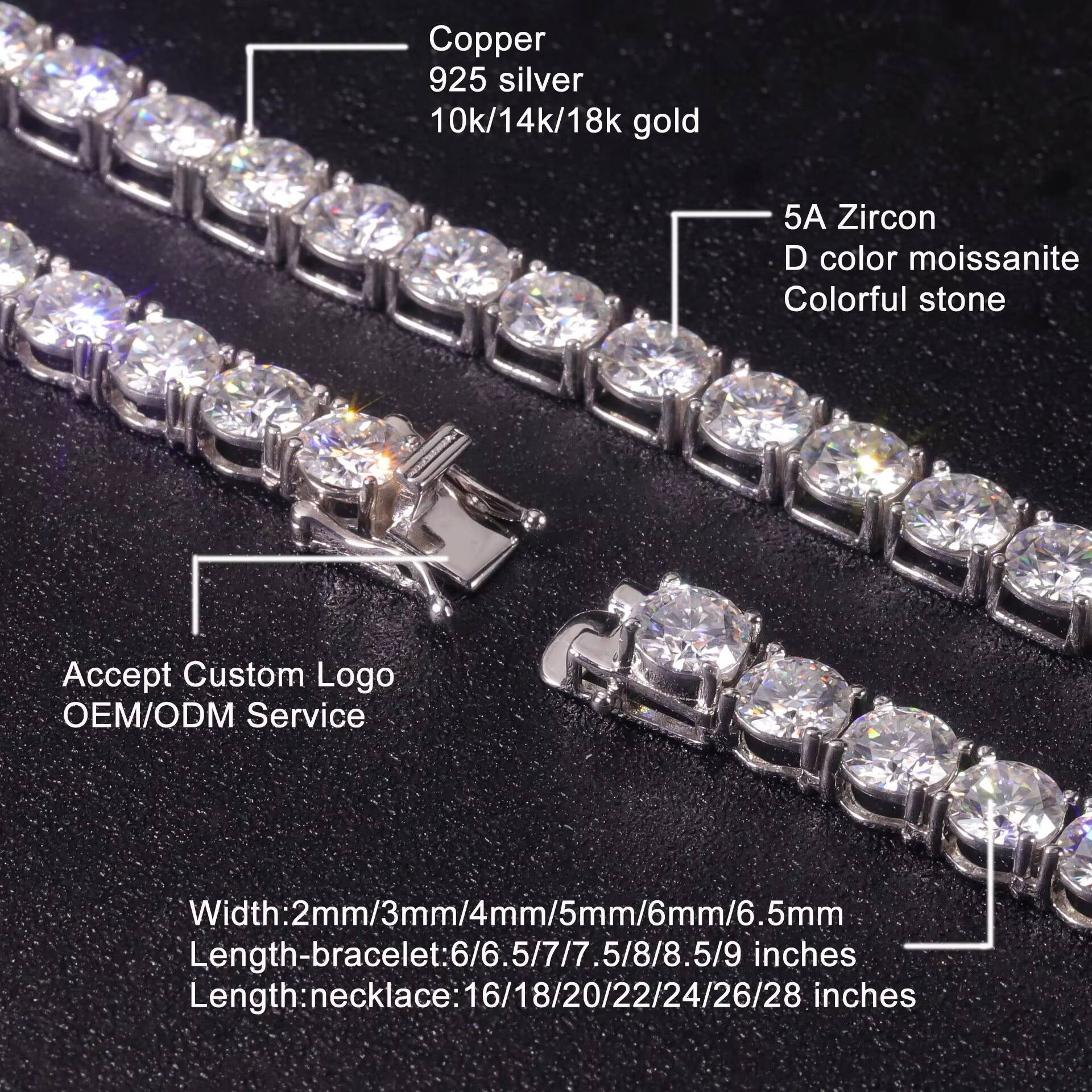 Wholesale Jewelry Pass Diamond Tester Women Necklace Gold 925 Sterling Silver Hip Hop VVS Moissanite Tennis Chain for Men