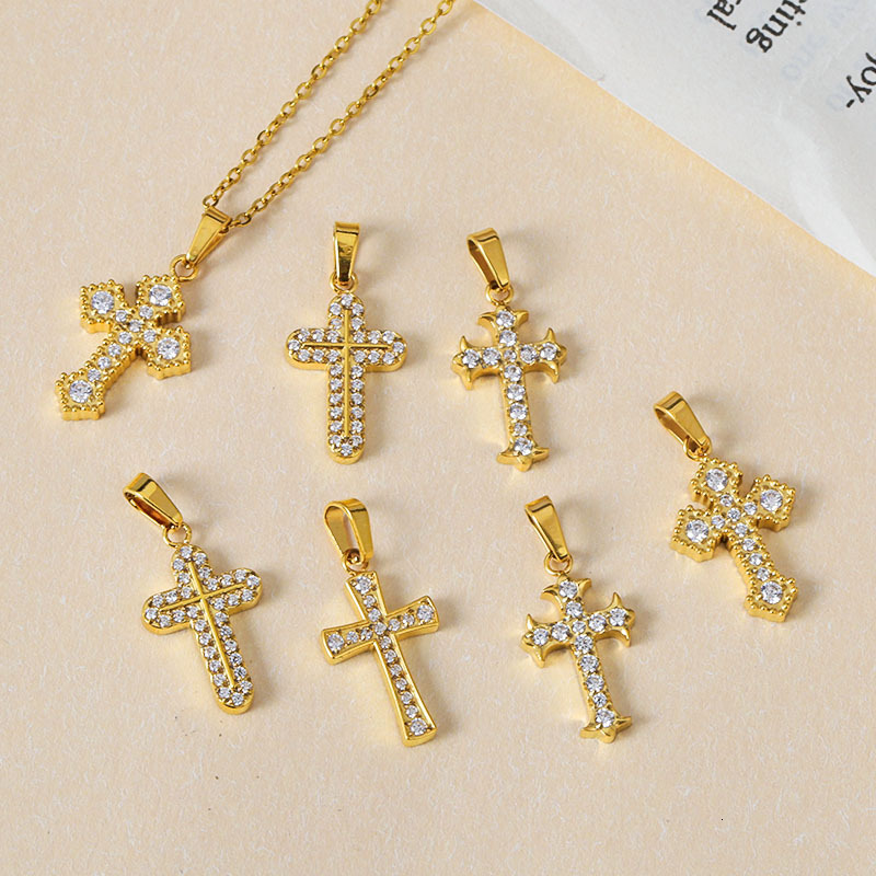 Cross Necklace Accessories Dopamine Micro Pave Zircon Single Dia Small Titanium Steel Metal Pendant DIY Materials Jewelry for Women