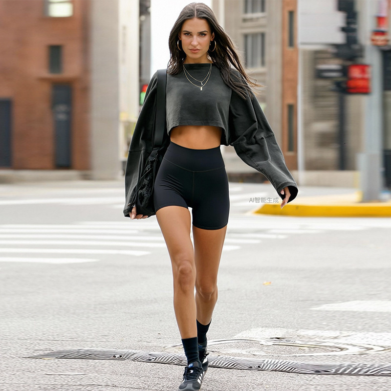 Crop Top for Women, Pure Cotton, Sports Style, Batwing Sleeve Sweatshirt, Short, Round Neck, Loose Fit, Long Sleeve, Autumn