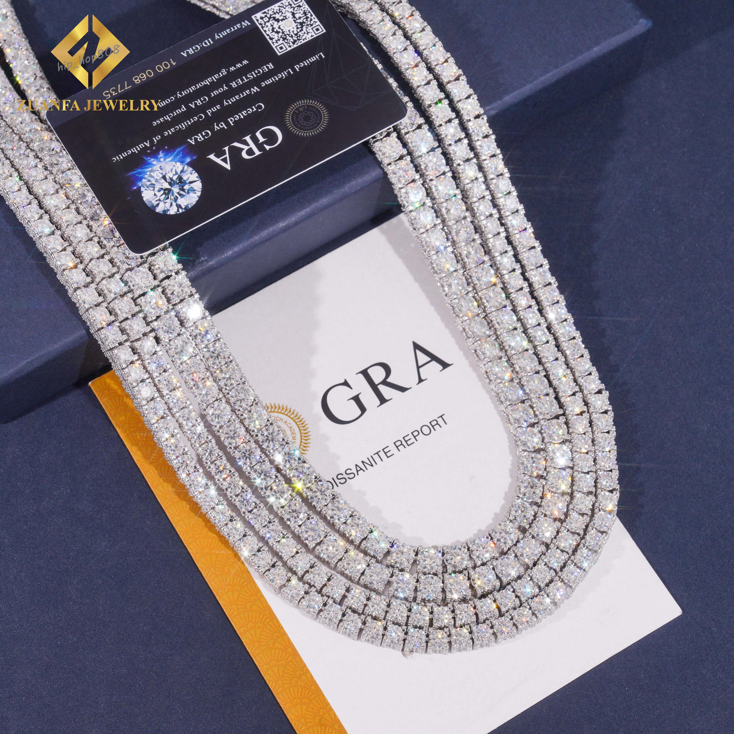 New RTS Luxury Tennis Chain 925 Silver Gold Plated Pass Diamond Tester GRA 5MM Moissanite Tennis Chain Side with Stone Necklace