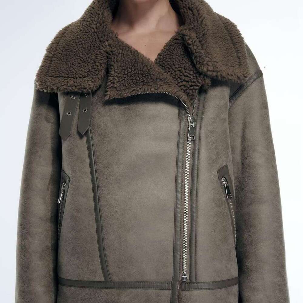 New autumn and winter PU fur integrated warm long sleeved casual long sleeved jacket