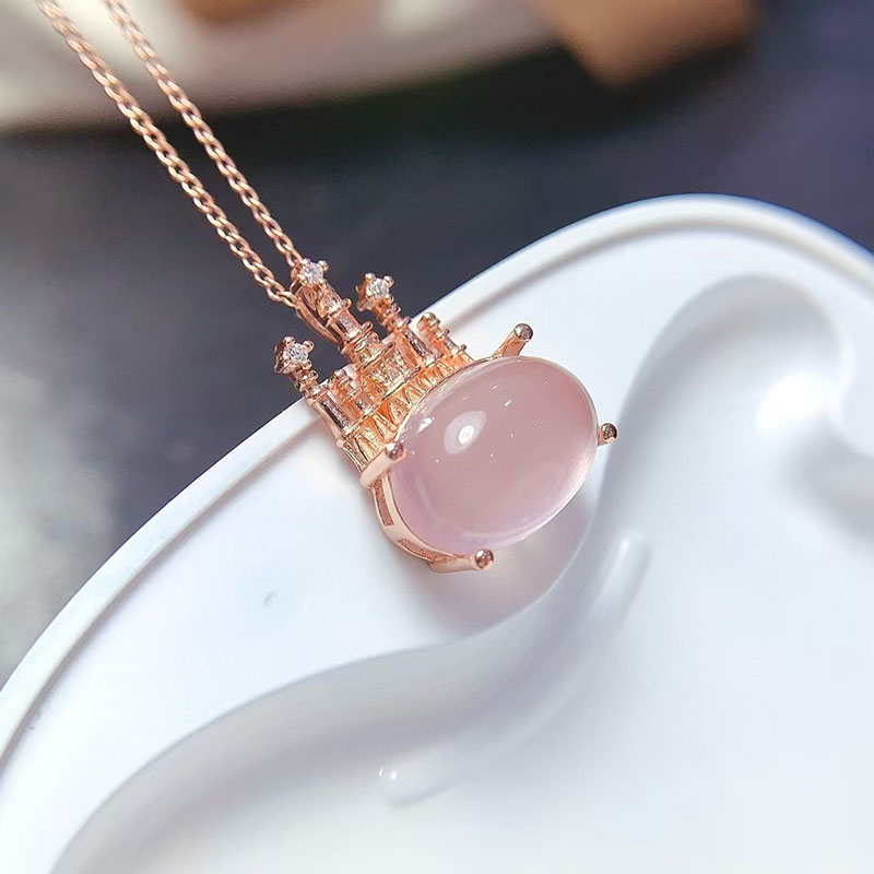Real sterling silver gemstone pendant natural rose quartz pendant 10mm*14mm genuine rose quartz necklace 925 silver crystl jewelry with 18K gold plati