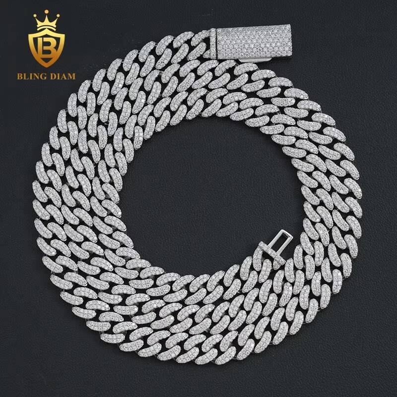 Classic Cuban Link Chain 8mm Bracelet Necklace Pass Diamond Tester VVS Ice Out Moissanite Silver Fine Jewelry for Men Woman