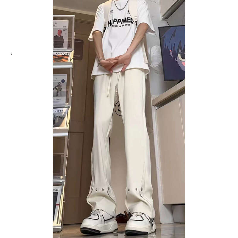 Black Ice Silk Trousers With Draped Effect, High-End Feel, Leg-Lengthening For Tall Men, Extended Slim-Fit Straight-Leg Flared Pants B5