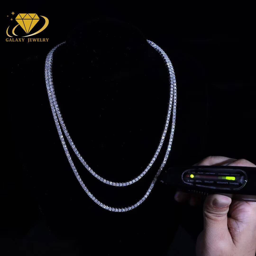 Fashion Jewelry 925 Sterling Silver 2mm Width Bling Moissanite Diamond Iced Out Tennis Chain Men Bracelet Women Necklace