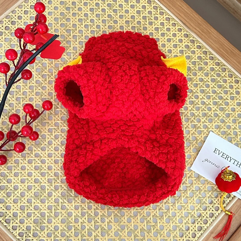YearPet Dog ClothesChihuahua Winter Chinese Style Lion Dance Plush Thickened Warm Pet Cat Clothes Teddy Bichon Tang Suit 250814