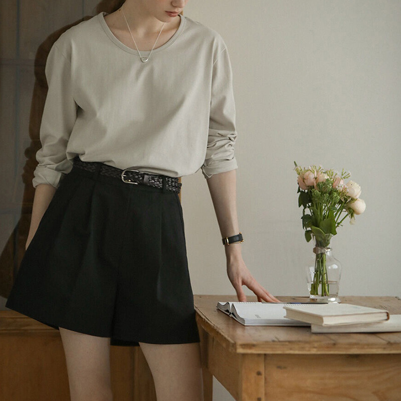 100% T-Shirt Skin-Friendly Loose Plus Size Casual for Women Spring and Autumn Pure Cotton Round Neck Drop Shoulder Sleeve Top