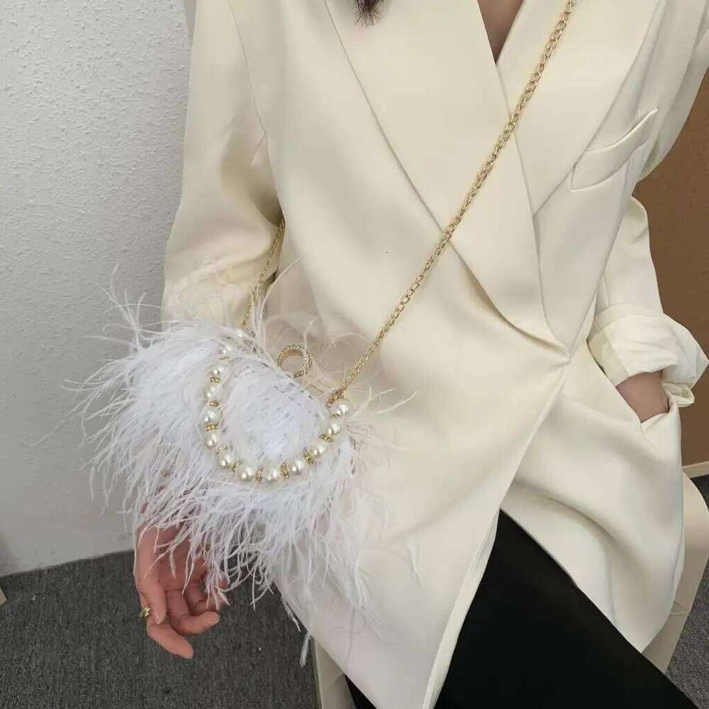 Designer bag 52 Ostrich Fur Feather handbag coin wedding purse Evening Wallet Bag Women Clutch Dia Knuckle Rings Dinner