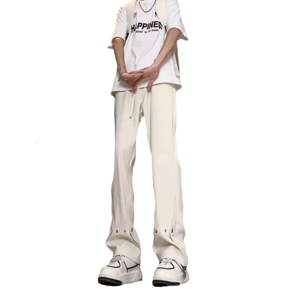 Black Ice Silk Trousers With Draped Effect, High-End Feel, Leg-Lengthening For Tall Men, Extended Slim-Fit Straight-Leg Flared Pants B5