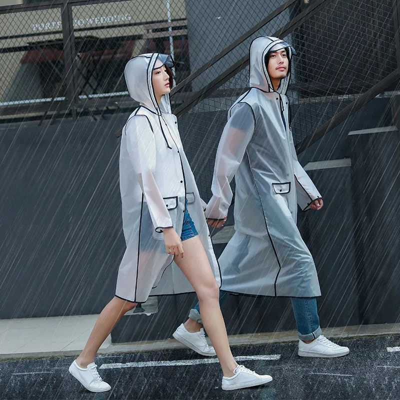 New Fashion EVA Women Poncho With Hat Ladies Waterproof Long Translucent Raincoat Adults Rain Coat Y250814
