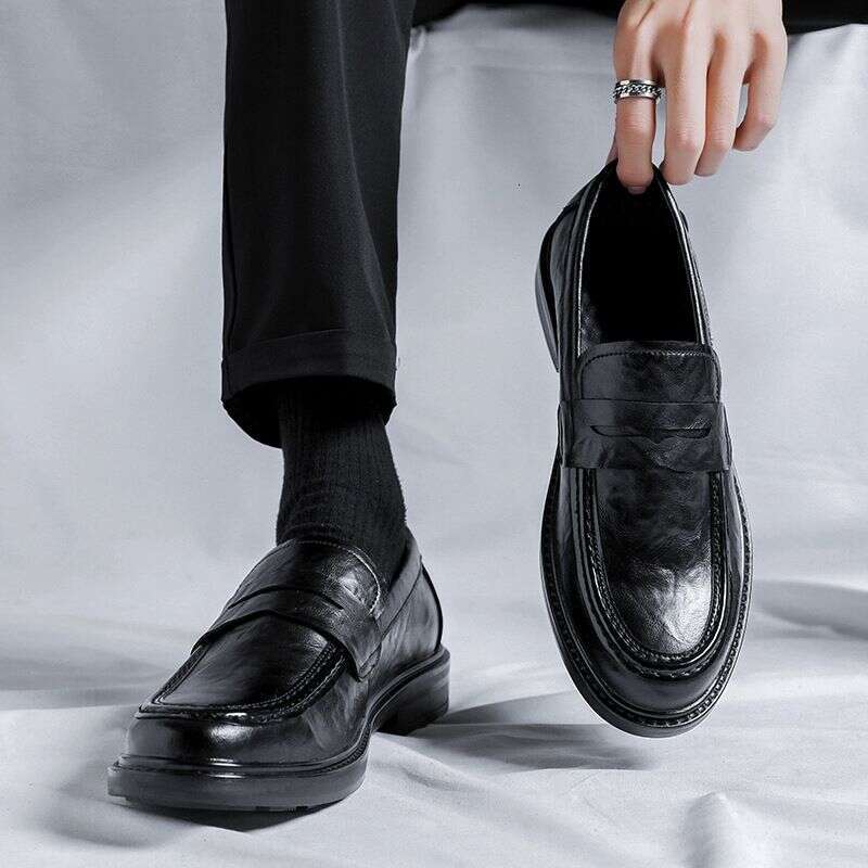 Leather Shoes, Genuine Leather, Business Attire, British Style, Men's Casual New Autumn And Winter, One Legged Loafers,