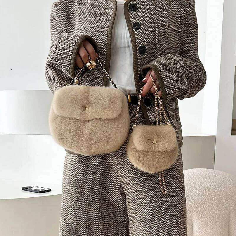 Designer bag 52 Real Mink Fur For Women Winter Handbags Crossbody Single Cross Body Shoulder Bag Ladies Fluffy Evening Bags