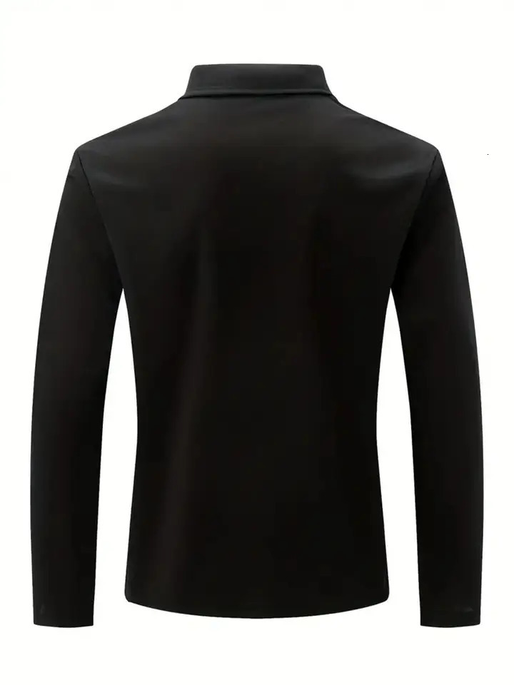 Spring Autumn Solid Color Long Sleeve Polo Shirt Zipper Pocket Lapel Mens Casual Sports Top Men 250814