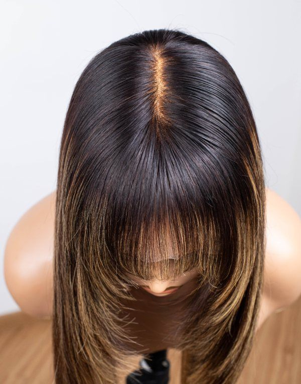 13x4 Straight Lace Front Wig Human Hair 360 Full Lace Wig Wear And Go Glueless Layered Cut Wig With Bang HD Lace Frontal Wig Synthetic For Black Women