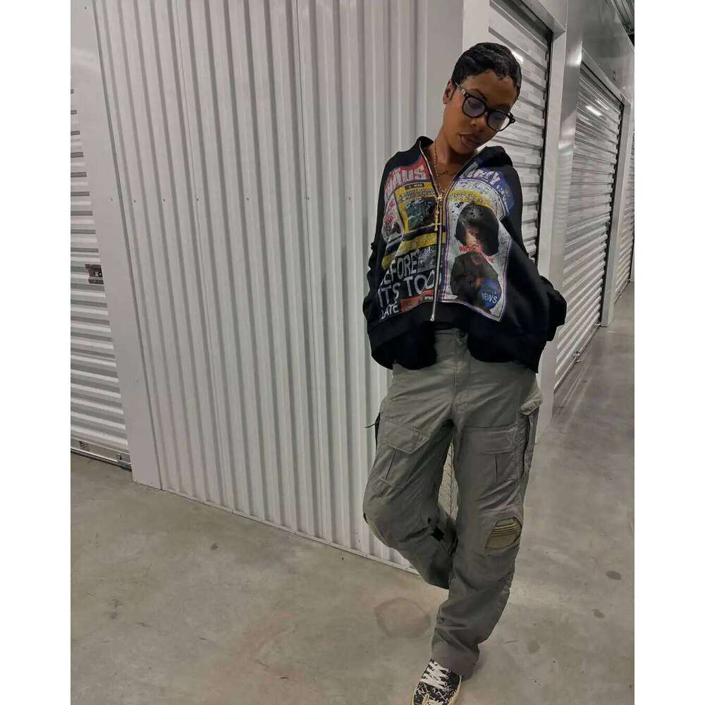 Designer Clothing 2025 American Haruku Trendy Printed Hoodie Y2k Gothic Streetwear Men And Women Zipper Hooded Casual Sportswear Demon Slayer