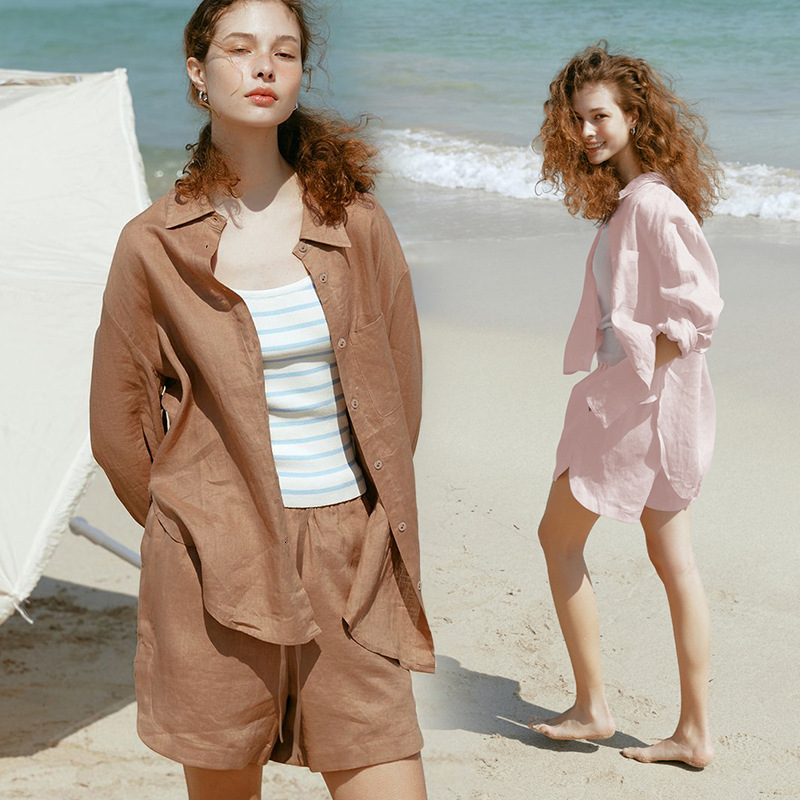 Cotton Long Sleeve Sun Protection Loose Fit Casual Top for Women Summer Tencel Linen Shirt