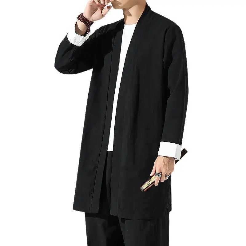 Mens Trench Coat Jacket Plus Size 4XL 5XL Kimono Casual Long Cardigan Jacket Male Solid Autumn Outerwear Tops Mens Jacket W250815