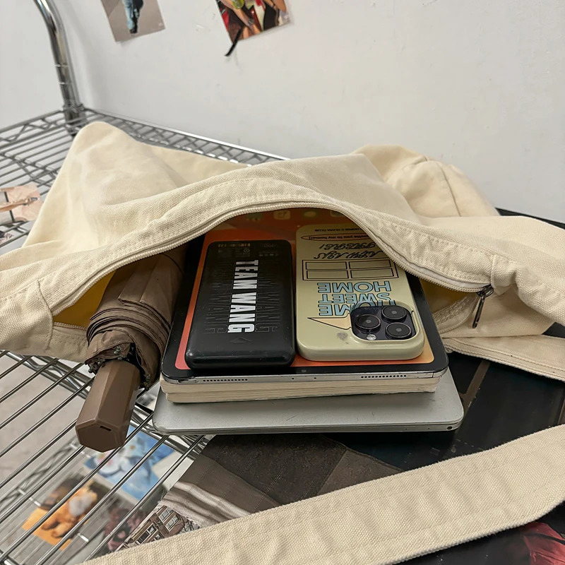 Casual Crossbody Bag Retro Large Capacity Canvas Bag Durable Zipper Closure for Commute Travel Shopping 250809