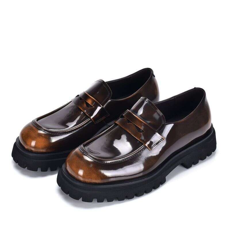 Thick Soled Loafers, Korean Version, Casual Trendy. First Layer Cowhide, One Step Shiny Leather, Comfortable And