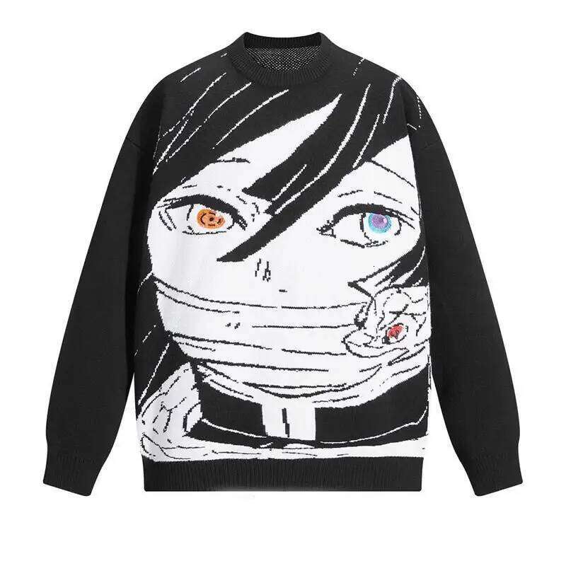 Oversized Men Women Haruku Anime Girl Graffiti Vintage Knitted Sweater 2023 Winter Unisex Cotton Pullover Streetwear