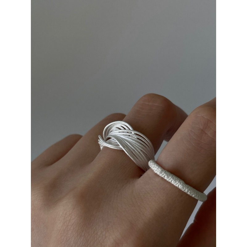 S925 Sterling Silver Three-Dimensional Braided Ring Set - Stackable Geometric Design