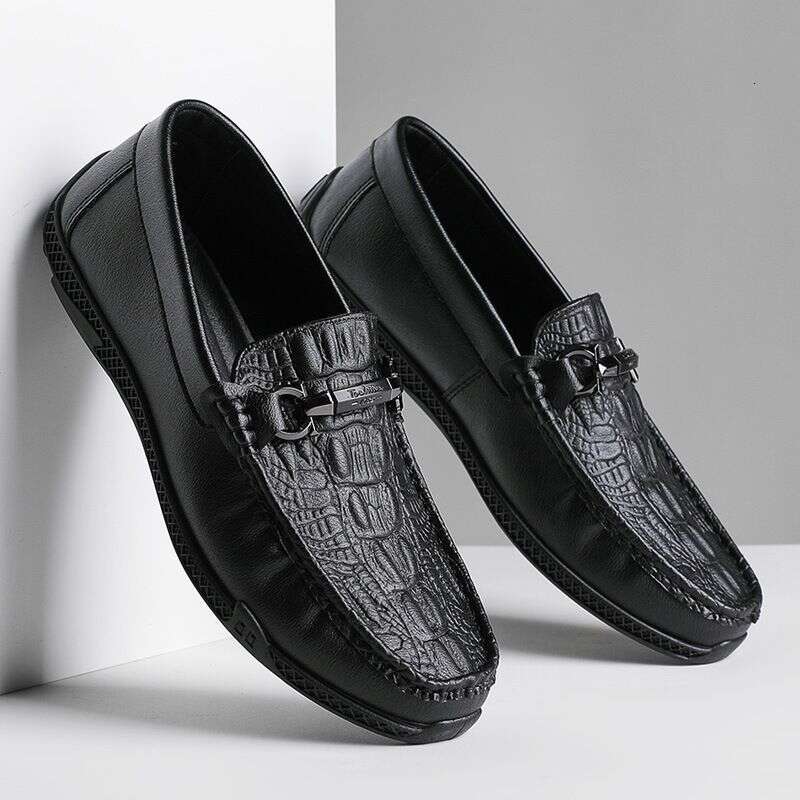 2025 New Bean Business Casual Leather Fashionable Soft Sole Breathable British Driving Crocodile Pattern Shoes Men's 3Bcb