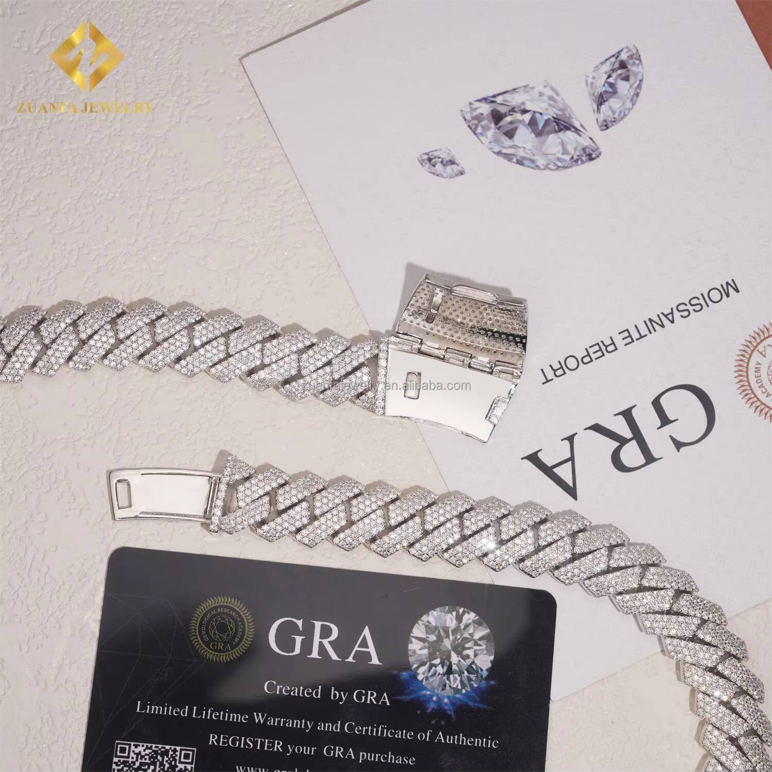 Hot Selling Fire Jewelry Buss Down Big Guy 15mm 3Rows Iced Out Man Hip Hop Jewelry GRA Certificate Moissanite Miami Cuban Link