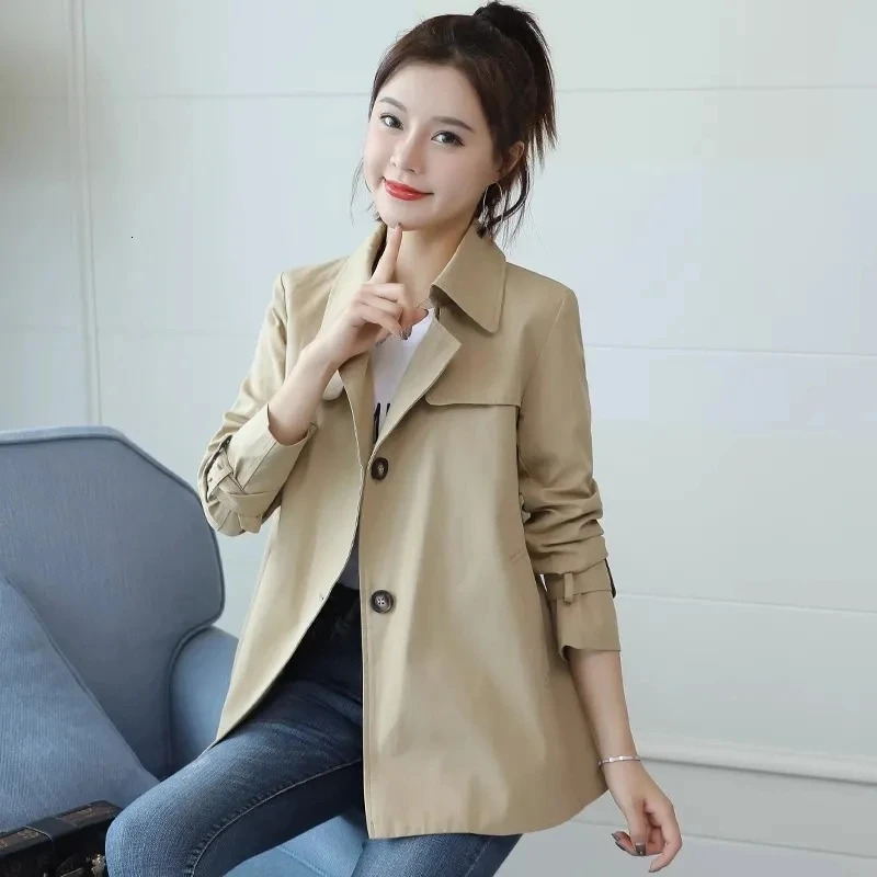 Spring Autumn Trench Female Coat 2025 Korean Fashion Short khaki Windbreaker Women Jacket Casual Loose Ladies Outerwear Tops 250805