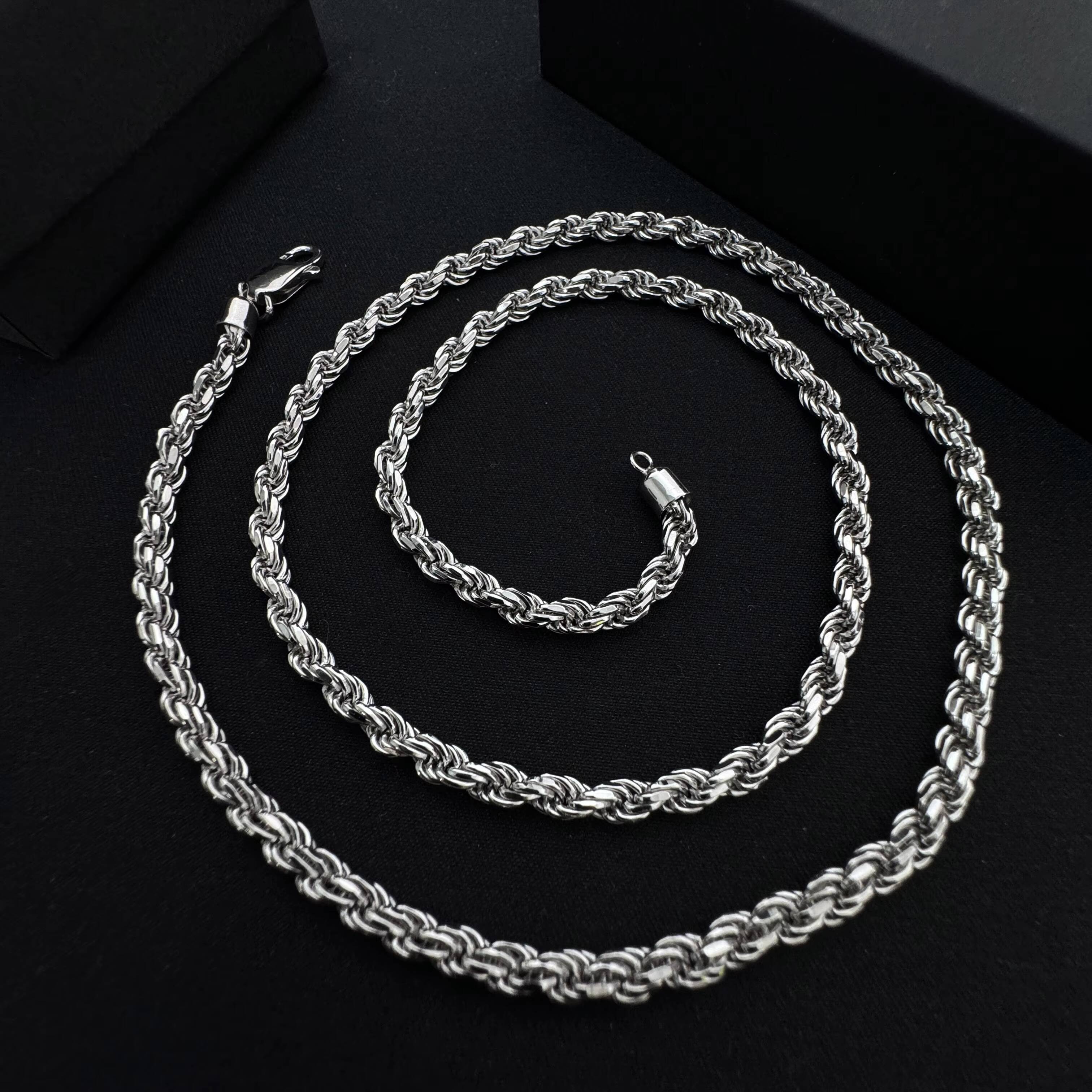 Hip Hop 10k Gold Rope Chain 6mm Width Sterling Silver 22inches Necklace Diamond Cut Rope Chains